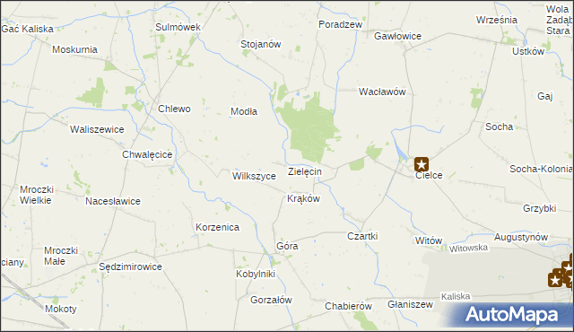 mapa Zielęcin gmina Warta, Zielęcin gmina Warta na mapie Targeo
