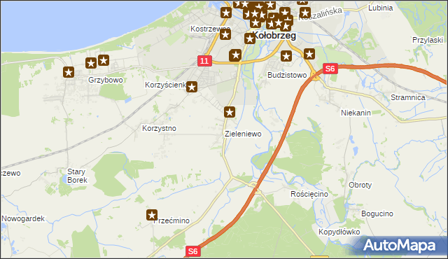 mapa Zieleniewo gmina Kołobrzeg, Zieleniewo gmina Kołobrzeg na mapie Targeo