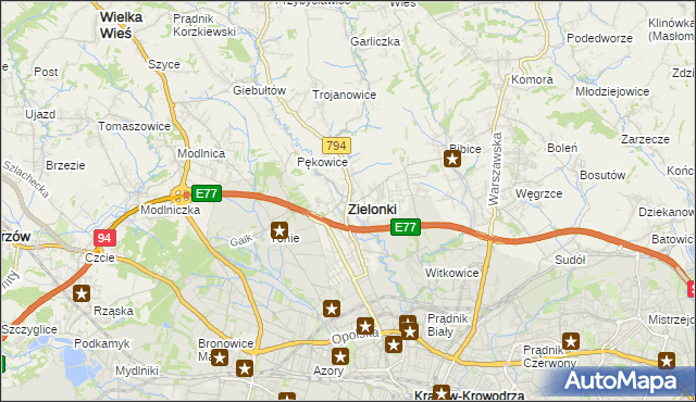 mapa Zielonki powiat krakowski, Zielonki powiat krakowski na mapie Targeo