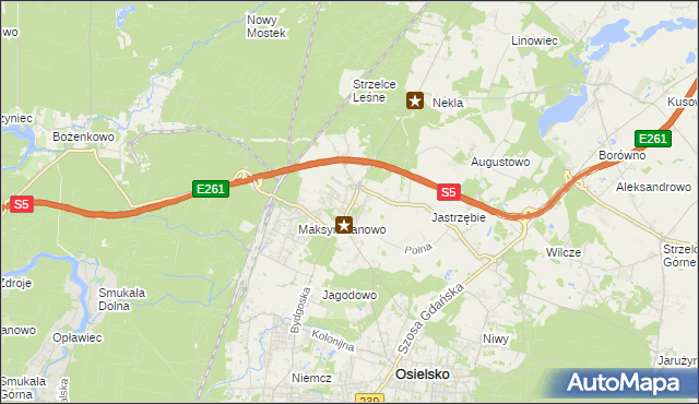 mapa Żołędowo gmina Osielsko, Żołędowo gmina Osielsko na mapie Targeo
