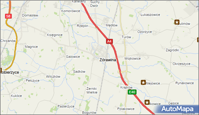 mapa Żórawina, Żórawina na mapie Targeo