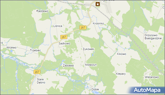 mapa Żukówek gmina Tychowo, Żukówek gmina Tychowo na mapie Targeo