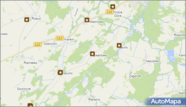 mapa Zwartowo gmina Karlino, Zwartowo gmina Karlino na mapie Targeo