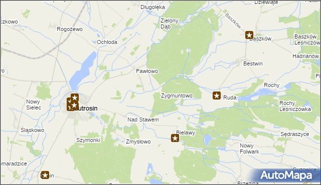 mapa Zygmuntowo gmina Jutrosin, Zygmuntowo gmina Jutrosin na mapie Targeo