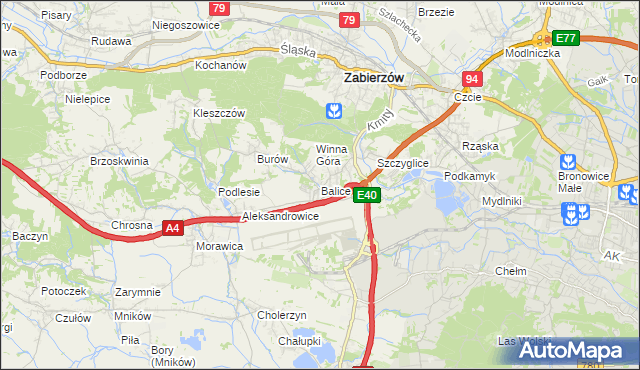mapa Balice gmina Zabierzów, Balice gmina Zabierzów na mapie Targeo