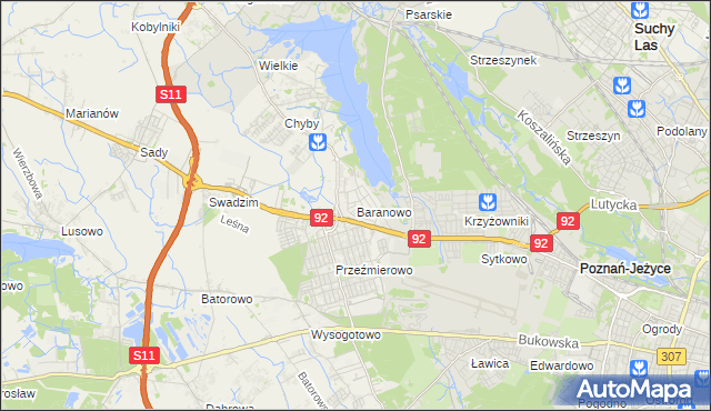 mapa Baranowo gmina Tarnowo Podgórne, Baranowo gmina Tarnowo Podgórne na mapie Targeo