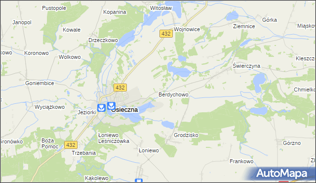 mapa Berdychowo gmina Osieczna, Berdychowo gmina Osieczna na mapie Targeo