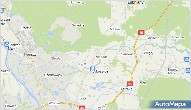 mapa Biadacz gmina Łubniany, Biadacz gmina Łubniany na mapie Targeo