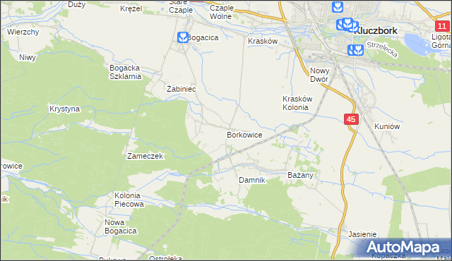 mapa Borkowice gmina Kluczbork, Borkowice gmina Kluczbork na mapie Targeo