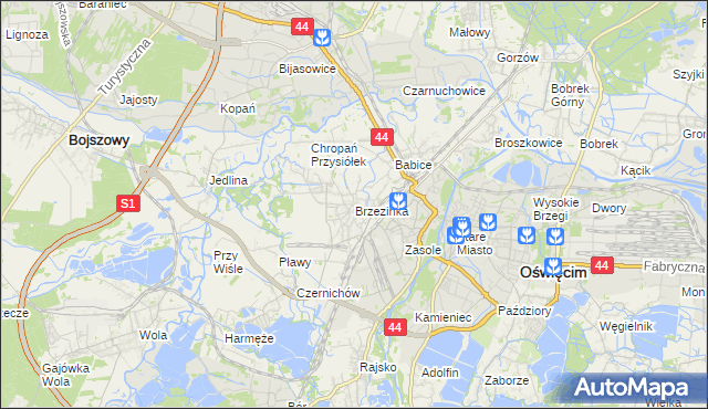 mapa Brzezinka gmina Oświęcim, Brzezinka gmina Oświęcim na mapie Targeo
