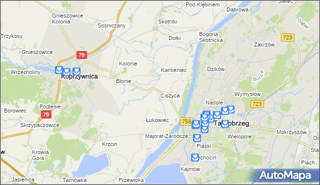 mapa Ciszyca gmina Koprzywnica, Ciszyca gmina Koprzywnica na mapie Targeo