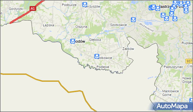 mapa Gołkowice gmina Godów, Gołkowice gmina Godów na mapie Targeo