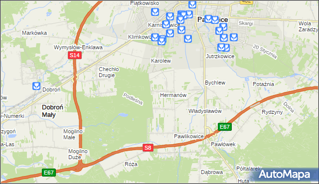 mapa Hermanów gmina Pabianice, Hermanów gmina Pabianice na mapie Targeo