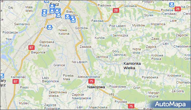 mapa Jamnica gmina Kamionka Wielka, Jamnica gmina Kamionka Wielka na mapie Targeo