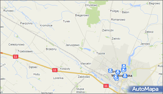 mapa Jarosławiec gmina Środa Wielkopolska, Jarosławiec gmina Środa Wielkopolska na mapie Targeo