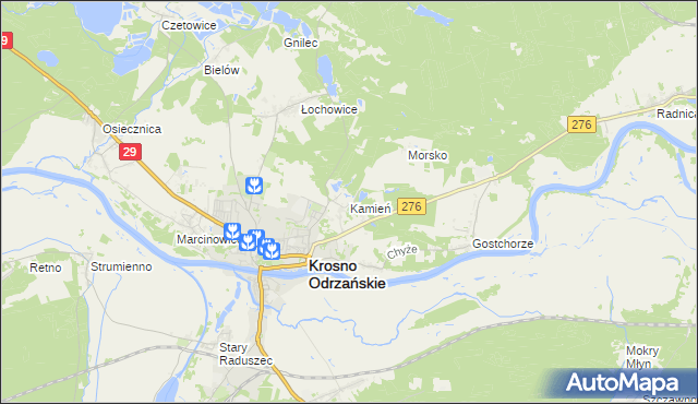 mapa Kamień gmina Krosno Odrzańskie, Kamień gmina Krosno Odrzańskie na mapie Targeo