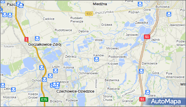 mapa Kaniów gmina Bestwina, Kaniów gmina Bestwina na mapie Targeo