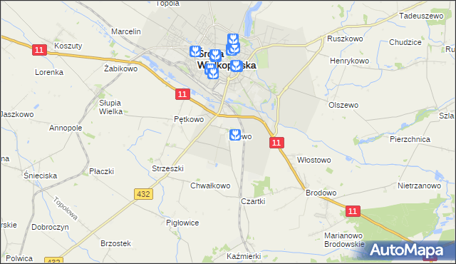 mapa Kijewo gmina Środa Wielkopolska, Kijewo gmina Środa Wielkopolska na mapie Targeo