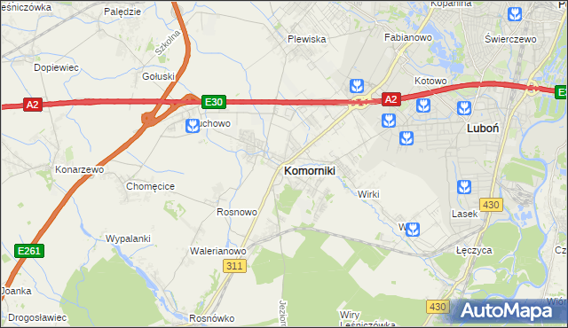 mapa Komorniki powiat poznański, Komorniki powiat poznański na mapie Targeo