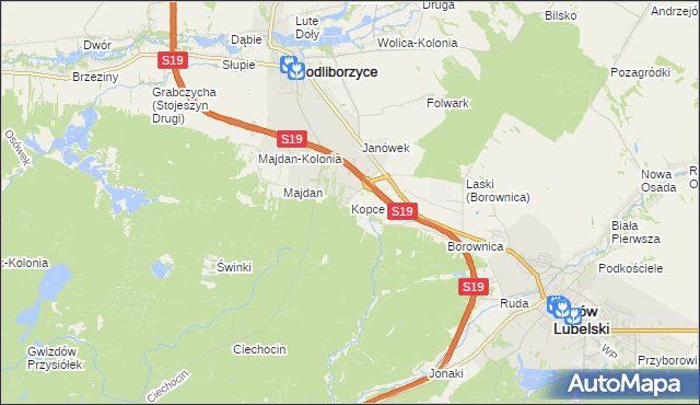 mapa Kopce gmina Janów Lubelski, Kopce gmina Janów Lubelski na mapie Targeo