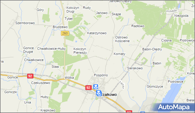 mapa Kornaty-Kolonia Druga, Kornaty-Kolonia Druga na mapie Targeo