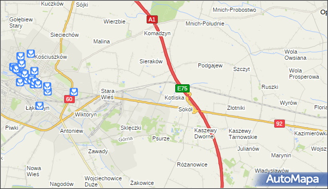 mapa Kotliska gmina Kutno, Kotliska gmina Kutno na mapie Targeo