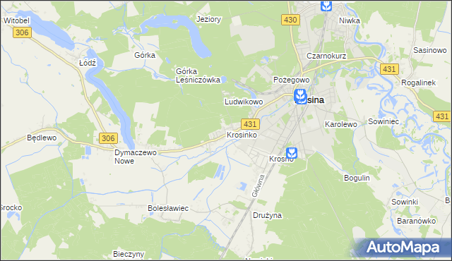 mapa Krosinko gmina Mosina, Krosinko gmina Mosina na mapie Targeo