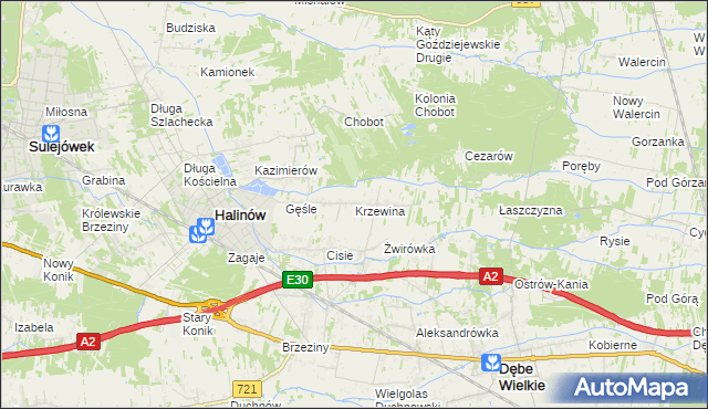 mapa Krzewina gmina Halinów, Krzewina gmina Halinów na mapie Targeo