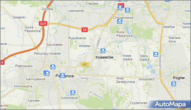 mapa Ksawerów powiat pabianicki, Ksawerów powiat pabianicki na mapie Targeo