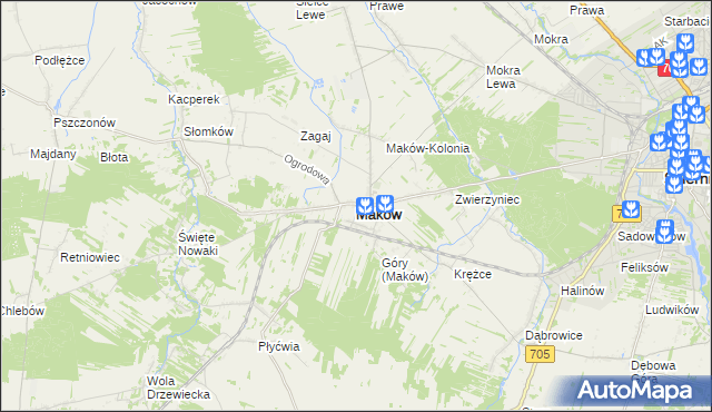 mapa Maków powiat skierniewicki, Maków powiat skierniewicki na mapie Targeo