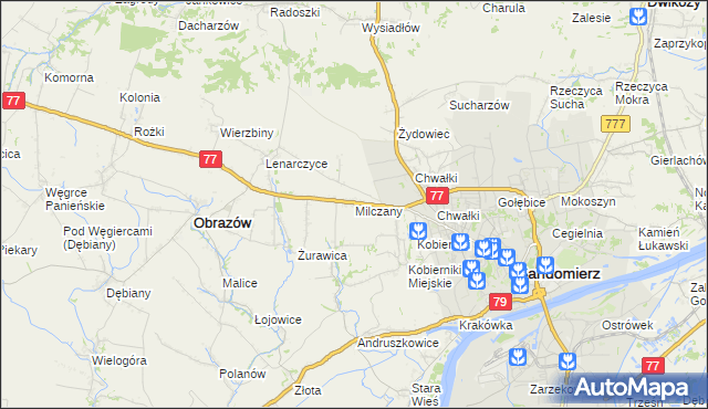 mapa Milczany gmina Samborzec, Milczany gmina Samborzec na mapie Targeo