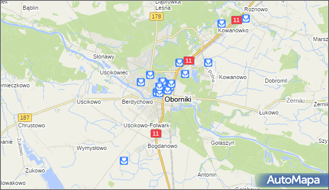 mapa Oborniki, Oborniki na mapie Targeo