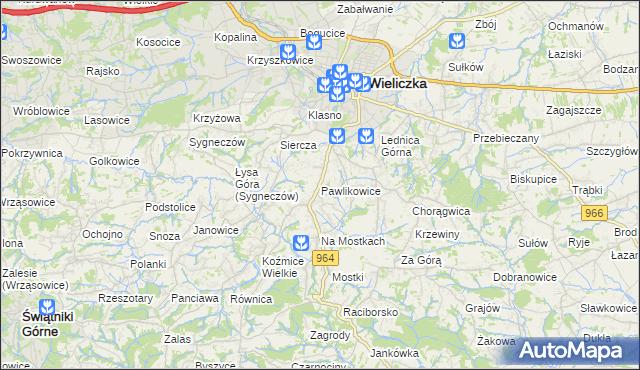 mapa Pawlikowice gmina Wieliczka, Pawlikowice gmina Wieliczka na mapie Targeo
