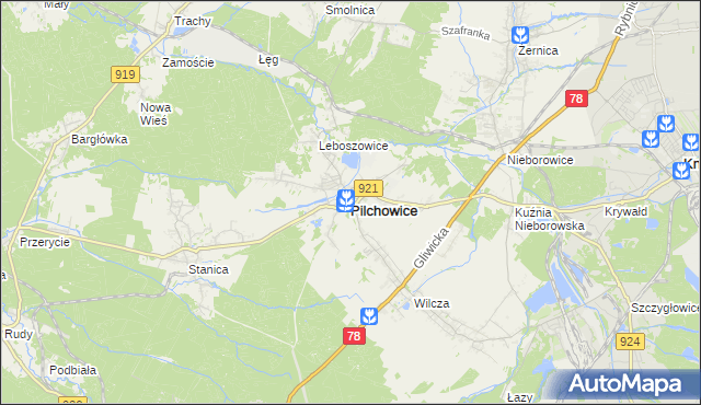 mapa Pilchowice powiat gliwicki, Pilchowice powiat gliwicki na mapie Targeo