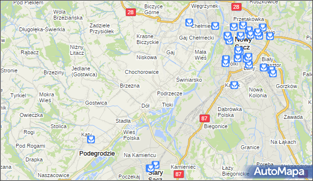 mapa Podrzecze gmina Podegrodzie, Podrzecze gmina Podegrodzie na mapie Targeo