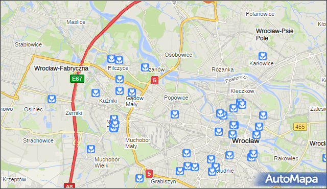mapa Popowice gmina Wrocław, Popowice gmina Wrocław na mapie Targeo