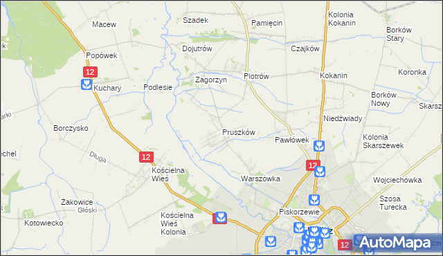 mapa Pruszków gmina Blizanów, Pruszków gmina Blizanów na mapie Targeo
