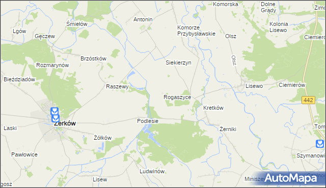 mapa Rogaszyce gmina Żerków, Rogaszyce gmina Żerków na mapie Targeo