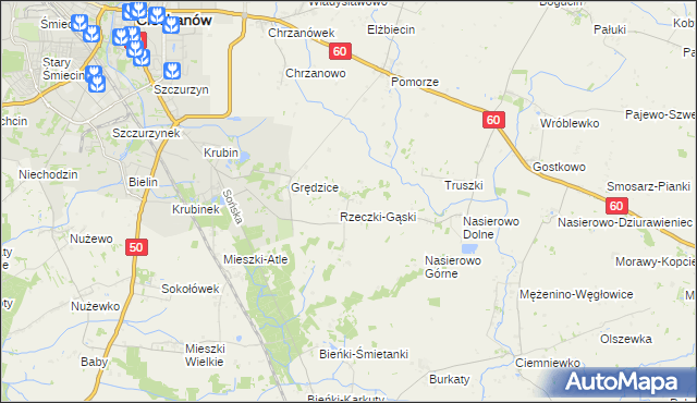 mapa Rzeczki gmina Ciechanów, Rzeczki gmina Ciechanów na mapie Targeo