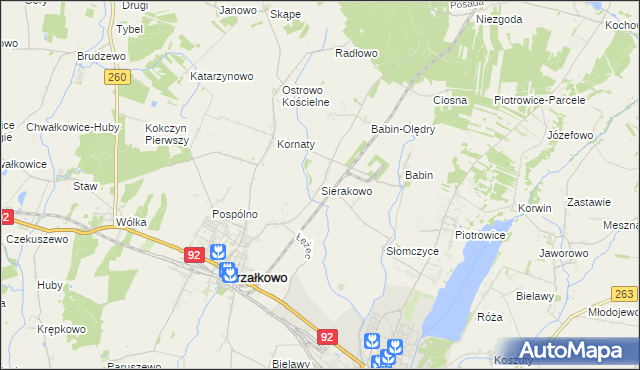 mapa Sierakowo gmina Strzałkowo, Sierakowo gmina Strzałkowo na mapie Targeo