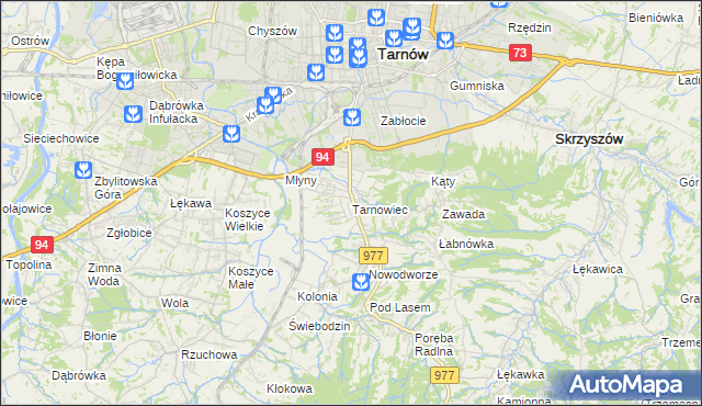mapa Tarnowiec gmina Tarnów, Tarnowiec gmina Tarnów na mapie Targeo