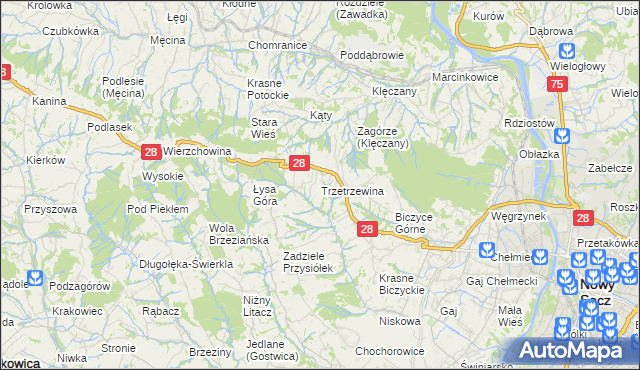 mapa Trzetrzewina, Trzetrzewina na mapie Targeo