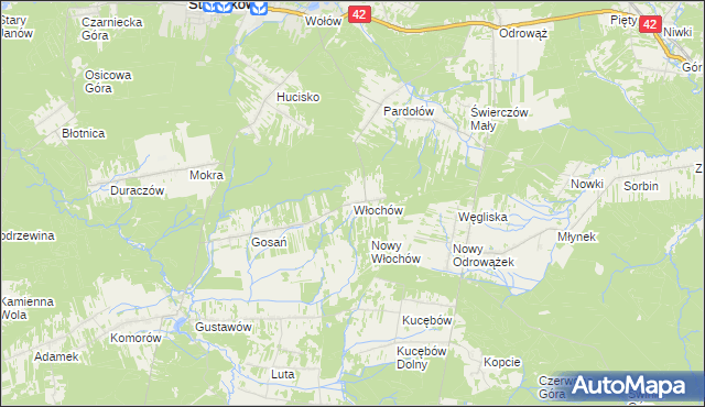 mapa Włochów gmina Stąporków, Włochów gmina Stąporków na mapie Targeo
