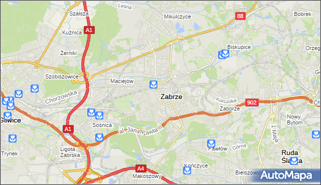mapa Zabrza, Zabrze na mapie Targeo