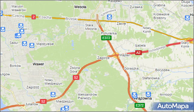 mapa Zagórze gmina Wiązowna, Zagórze gmina Wiązowna na mapie Targeo