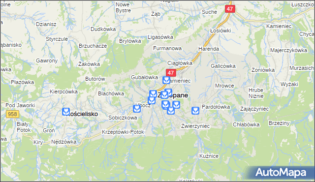 mapa Zakopanego, Zakopane na mapie Targeo