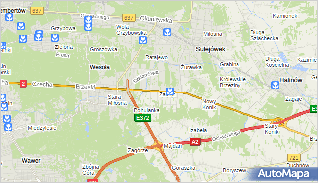 mapa Zakręt gmina Wiązowna, Zakręt gmina Wiązowna na mapie Targeo