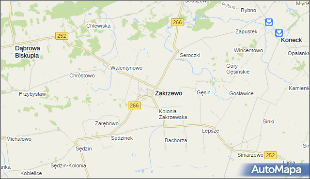 mapa Zakrzewo powiat aleksandrowski, Zakrzewo powiat aleksandrowski na mapie Targeo