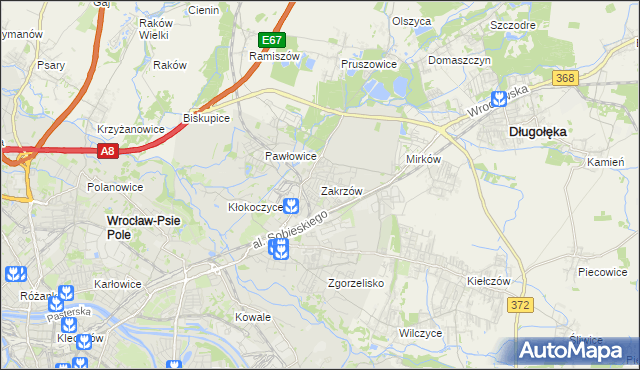 mapa Zakrzów gmina Wrocław, Zakrzów gmina Wrocław na mapie Targeo