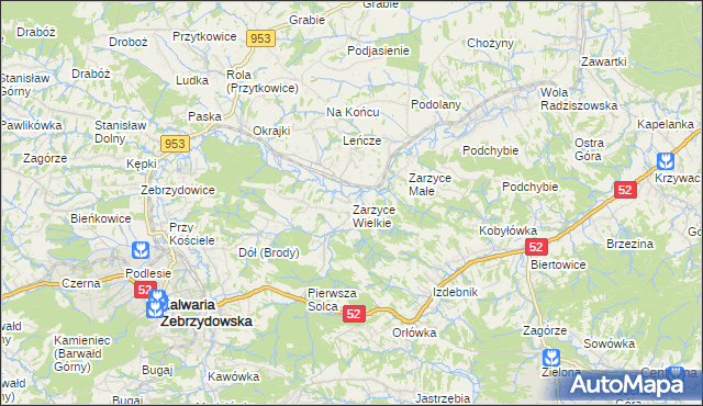 mapa Zarzyce Wielkie, Zarzyce Wielkie na mapie Targeo